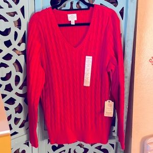Red V-neck Pullover Sweater